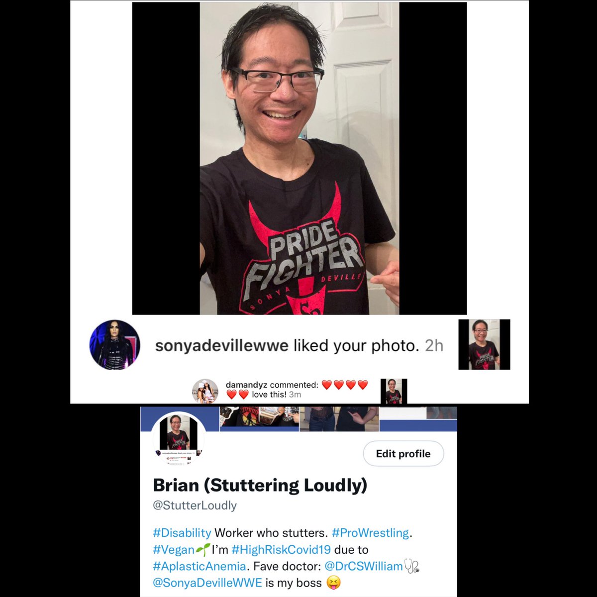 NotSpeechless23's tweet photo. Mentioned @SonyaDevilleWWE in my Twitter bio to celebrate her liking &amp; commenting on my shirt pic 

👇😂👇💙👇

#SonyaDeville 👊 #OfficialBoss 👔 https://t.co/Cq6bQRqO2H