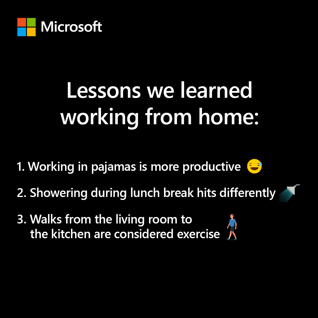 MicrosoftJordan's tweet photo. Perks of working from home 🏠
Did we miss any? 🤔 https://t.co/LxdcaLUKj4