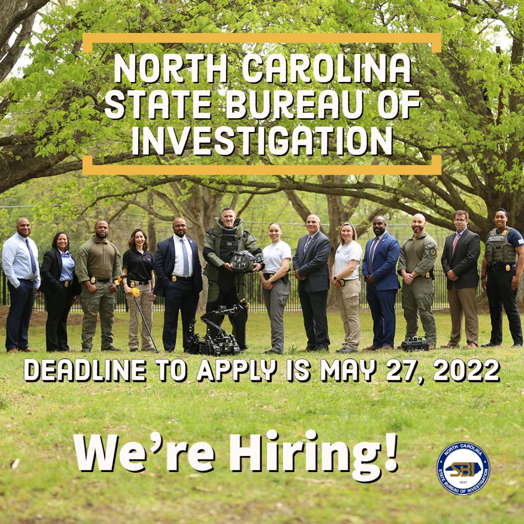 SBI1937's tweet photo. We are currently accepting applications for the 54th #SBI Special Agent Academy. Please note for this posting, applicants must have BLET certification by October 1, 2022. The deadline for applications is May 27, 2022. For more info. or to apply, visit https://t.co/5REUifdBtD https://t.co/RB4b0K8rgi
