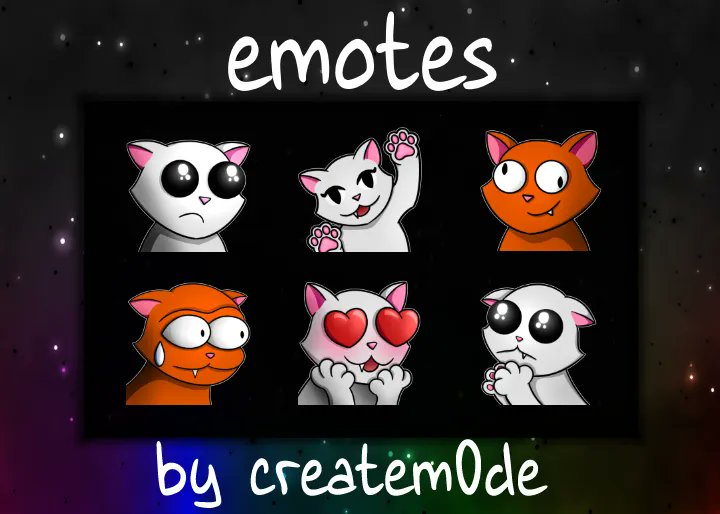 createm0de's tweet photo. New emotes available in my Ko-fi shop! Get some kitty cats for your chat and spread some pawsitivity! #twitchemotes #premadeemotes #catemotes #commissionsopen https://t.co/dGZ2KHUJhM https://t.co/nG7MeuLfRj