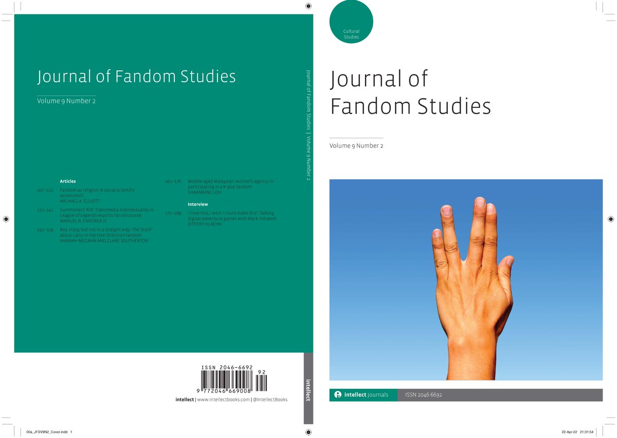 IntellectBooks's tweet photo. Journal of #FandomStudies 9.2 is out now! ๐บ
Including #Fandom as religion: A social-scientific assessment by Michael A. Elliot
@FanStudies @FSNNorthAmerica @pcaaca @scmsFaAS @FSNAusAsia
https://t.co/sPQ9CA6e0t
https://t.co/qFkevacgj7 https://t.co/KL4FbiDdvu