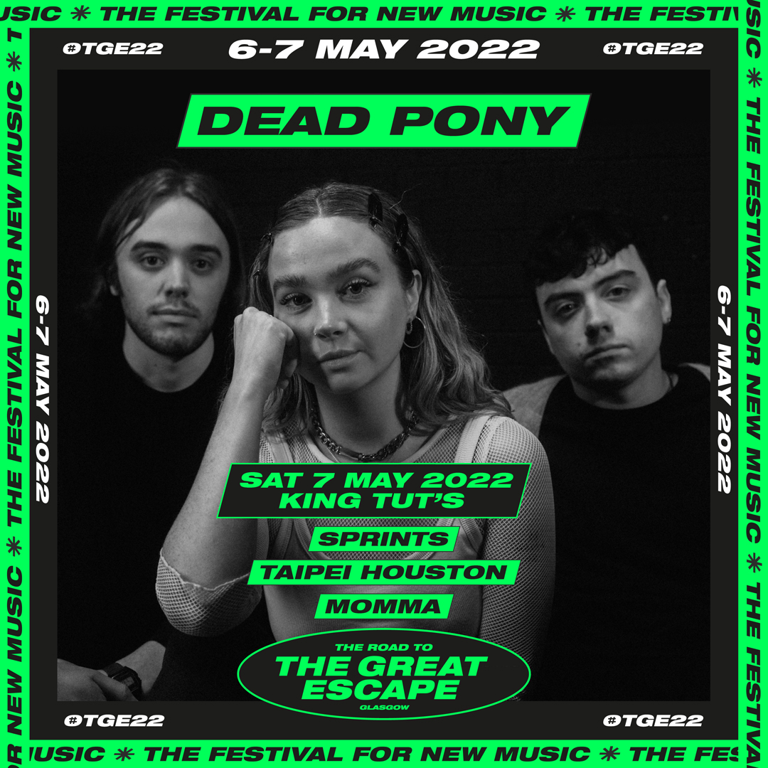 kingtuts's tweet photo. TONIGHT AT TUT'S ⇾ Glasgow indie rockers @DeadPonyBand are back in Tut's for The Road To The Great Escape along with @sprintsmusic, @TaipeiHouston + @momma_band! #R2TGE

FINAL TICKETS → https://t.co/XqoxtlwBvo https://t.co/2D43ud98NS