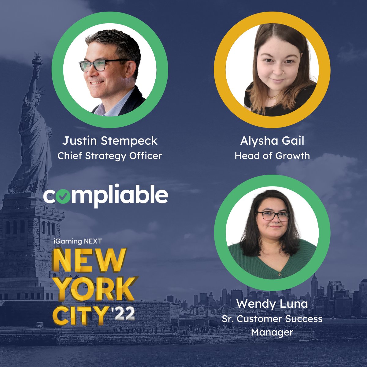 Compliabletech's tweet photo. We'll be attending iGaming Next in New York on May 12th & 13th!
Our team members, Justin, Alysha & Wendy will all be attending so please feel free to say hi! π
#igamingnext #compliable #NYCevent #conferenceevent https://t.co/KaCJwGx6KM
