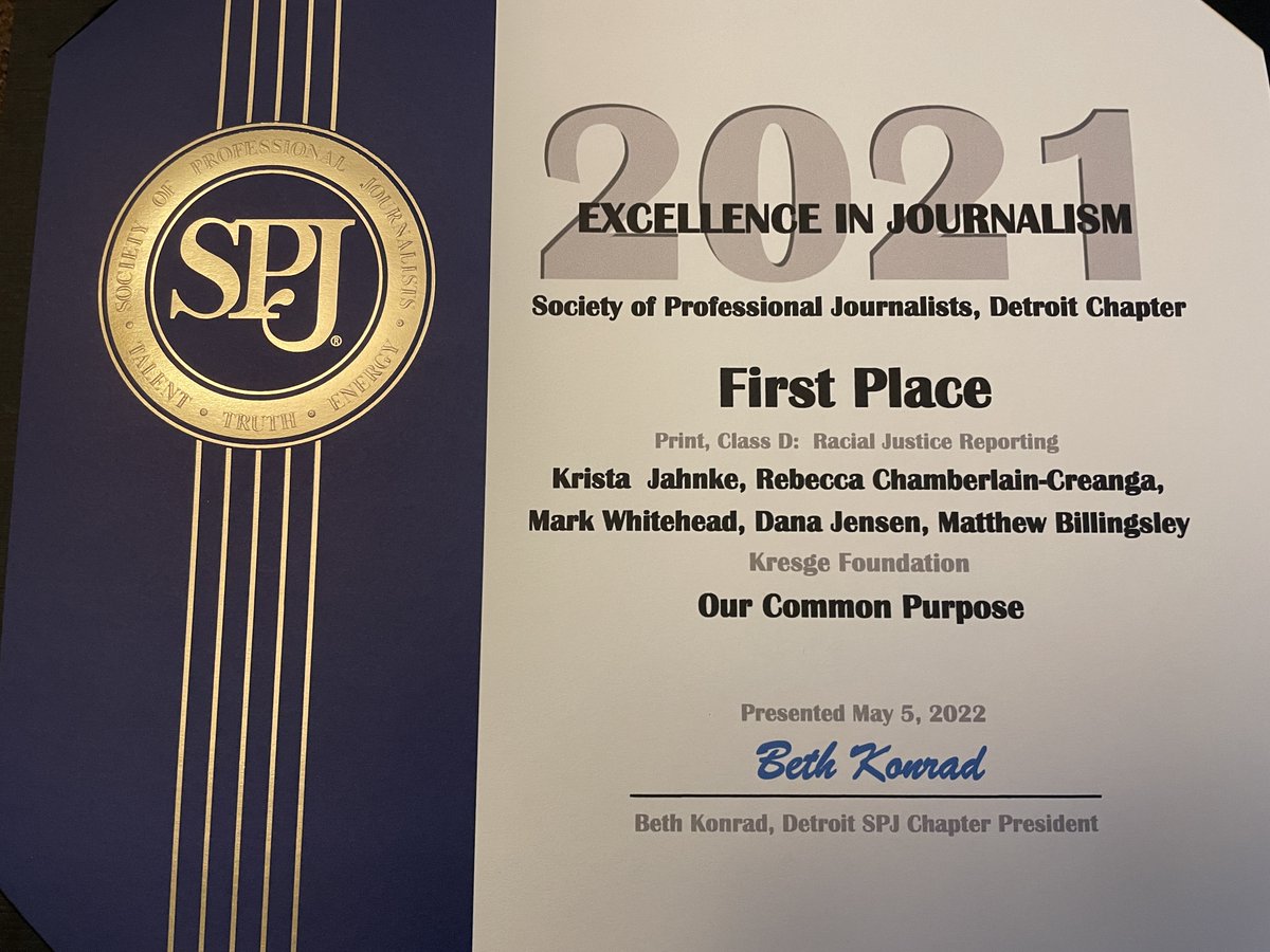 kresgefdn's tweet photo. Congratulations to the team behind the creation of Kresge's 2020 Annual Report on #RacialJustice: 'Our Common Purpose.' @SPJDetroit awarded it 1st place in Class D racial justice reporting. A big thanks to @ThisIsVisceral &amp; @zaracreative. View the report: https://t.co/JUJPKV4DlY https://t.co/JpCuxzEese