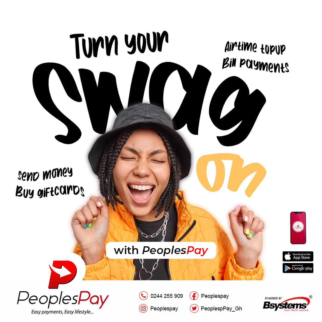PeoplesPay_Gh's tweet photo. TGIF 💃Turn your SWAG on this weekend! 
Pay bills, send money and buy giftcards with PeoplesPay.
 Enjoy your weekend!!!
#PeoplesPay 
#BsystemsLtd 
#paybills 
#sendmoney 
#buygiftcards 
#buyairtime 
#easypaymentseasylifestyle 
#weekend 
#VGMA23 https://t.co/XVJoCxxxWd