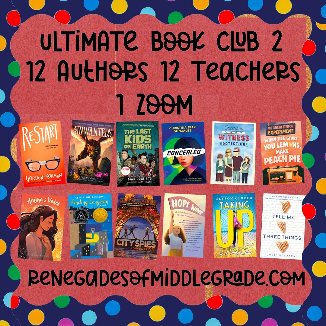 Renegades of Middle Grade (@renegadesofmg) on Twitter photo We're going to do another one! To celebrate & thank teachers during #TeacherAppreciationWeek some of the <a href="/RenegadesofMG/">Renegades of Middle Grade</a> are hosting a zoom book club and want 12 of you to join us! To enter for a chance to win, retweet and follow us. (Author lineup subject to change) <a href="/JamesPonti/">James Ponti</a> We're going to do another one! To celebrate & thank teachers during #TeacherAppreciationWeek some of the <a href="/RenegadesofMG/">Renegades of Middle Grade</a> are hosting a zoom book club and want 12 of you to join us! To enter for a chance to win, retweet and follow us. (Author lineup subject to change) <a href="/JamesPonti/">James Ponti</a>