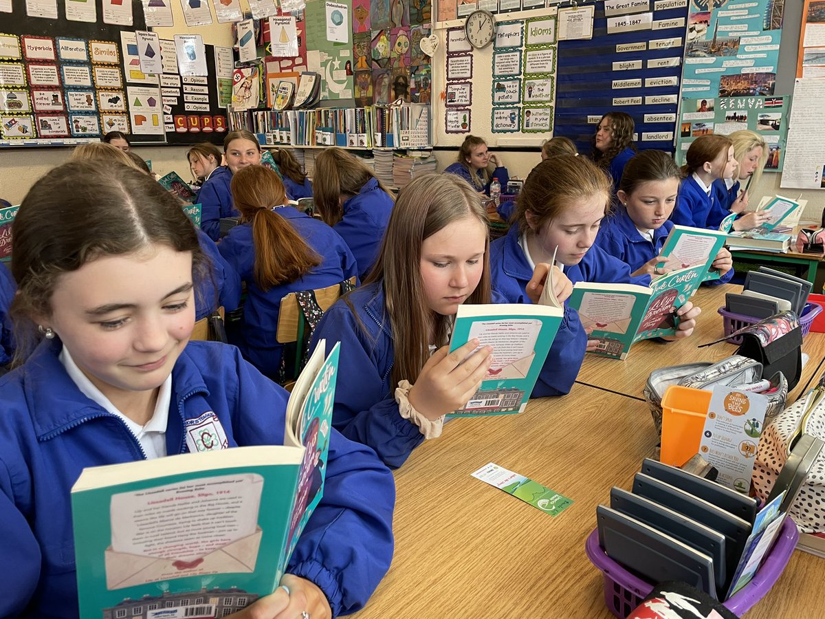 stpatricksgnslk's tweet photo. Thanks to Julie from @limklibraries Library, we were able to start reading the sequel to #LilyStepsUp this morning. Written by @judi_curtin ‘Lily’s Dream’ is the next story about a young servant girl working in @LissadellHouse House during 1914. #LimerickReads @watchhousecross https://t.co/rDWLvPlFWh