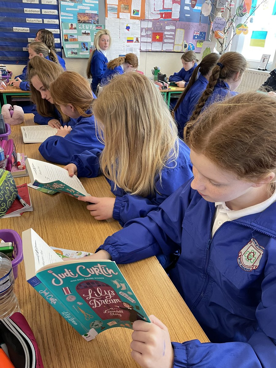 stpatricksgnslk's tweet photo. Thanks to Julie from @limklibraries Library, we were able to start reading the sequel to #LilyStepsUp this morning. Written by @judi_curtin ‘Lily’s Dream’ is the next story about a young servant girl working in @LissadellHouse House during 1914. #LimerickReads @watchhousecross https://t.co/rDWLvPlFWh