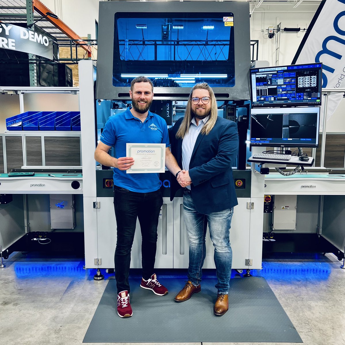PROMATIONUSA's tweet photo. 🏆 Congratulations to Michał Ostrykiewicz and Stephen Leake of @AltusGroupLtd for completing #robotic #soldering training at PROMATION USA Headquarters this week. 🏆

#pandaroboticsusa #promationusa #roboticsoldering #soldering #electronicsmanufacturing #pcbmanufacturing #pcb https://t.co/eaLQS96nNj