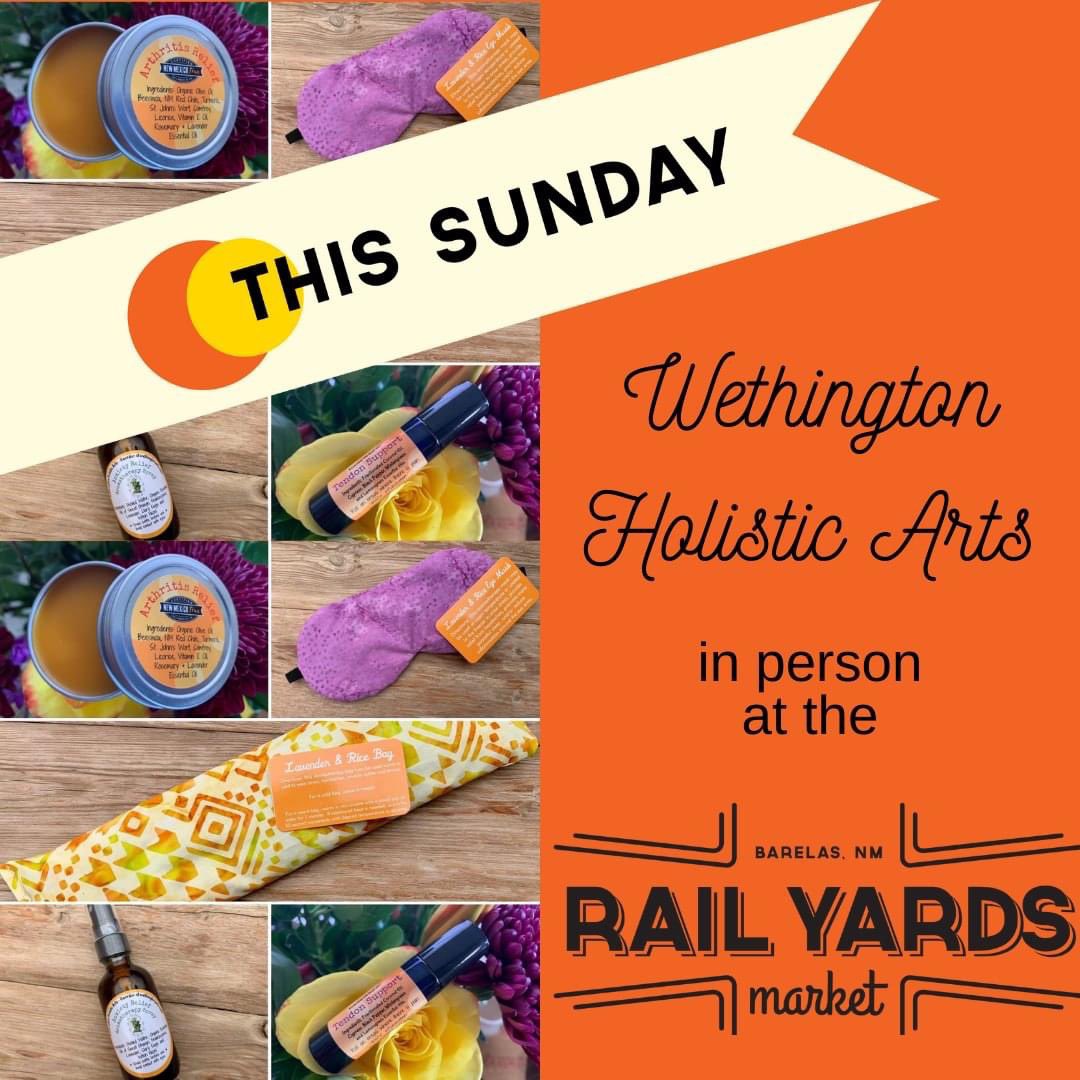 WethingtonArts's tweet photo. THIS SUNDAY you will find our booth at the @RailYardsMarket We can't wait to visit with you and answer all your questions about herbs and natural medicine!  See you between 10 am - 2 pm.
#ABQRailyardsMarket #WethingtonHolisticArts #SupportLocalMakers #HerbalMedicine https://t.co/FWqWZdESxd