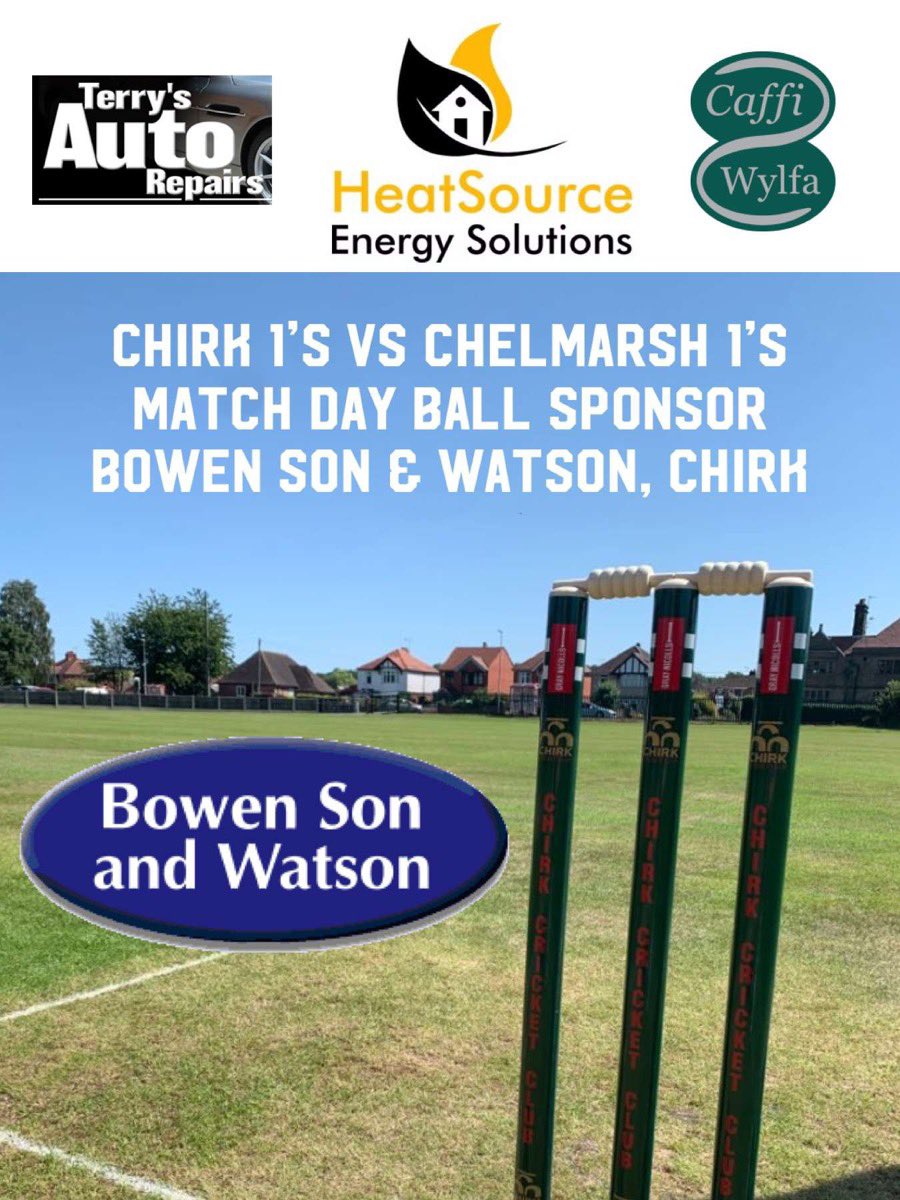 ChirkCC's tweet photo. This week, the 1XI welcome @ChelmarshCC looking to get our season up and running after back to back losses!
The 2XI travel to @LudlowCricket 3’s in division 6 looking for there first win!
A huge thank you to our match ball sponsor this weekend, Bowen son and Watson in Chirk🏠🏏 https://t.co/pmBa0ATUWI