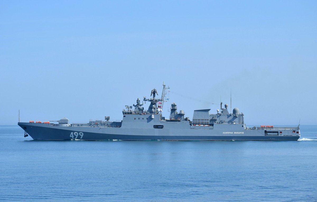 USAS_WW1's tweet photo. #AdmiralMakarov - Admiral Makarov, a 4,000-ton Russian frigate, crew 200, is, apparently, the latest victim of one of #Ukraine's 190-mile range #Neptune anti-ship missiles, and was hit just west of Sevastopol. The 2017 vessel is Russia's newest frigate. #UkraineWillWin https://t.co/5klFK927yT