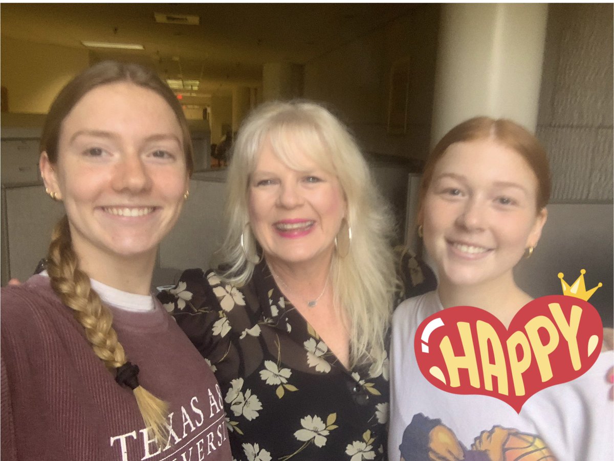 JournalismAh's tweet photo. Spending the day with Anna Beth at the State UIL Meet! Francie came for moral support! No matter what happens, I’m so proud of AB!!! Top 12 in the STATE just by being here! My 11th time bringing kiddos to state and it’s STILL FUN!!! 💛💙#cadescuties #stateuil @AHISD @AHHSmules https://t.co/Yj5eYczYgz