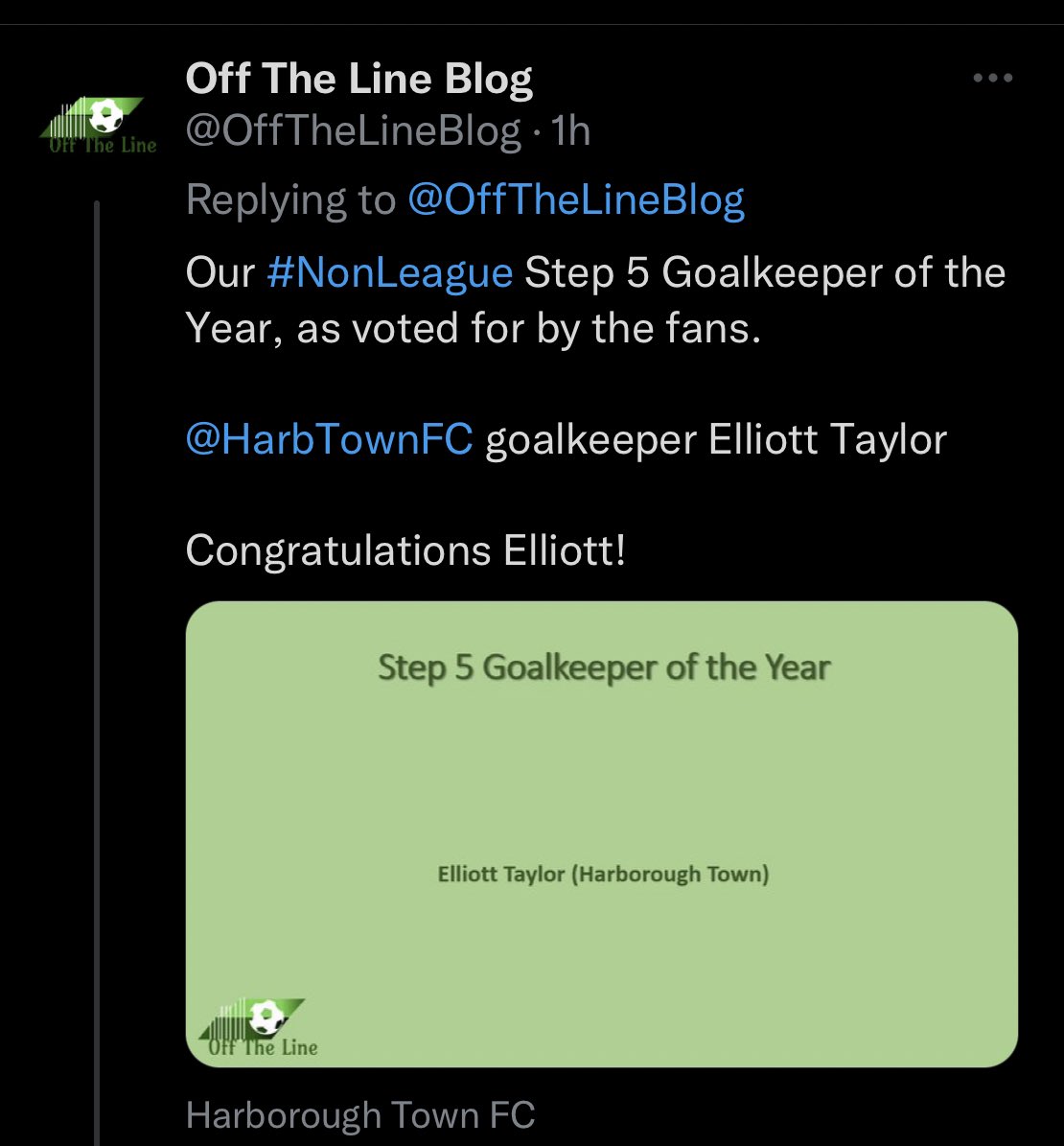 HarbTownFC's tweet photo. ๐ Congratulations to @HarbTownFC First Team goalkeeper Elliott Taylor and defender and captain Ben Williams for being named @OffTheLineBlog GK and Defender of the Year at Step 5
๐ THANK YOU to our #UpTheBees supporters for their votes!
#SolidDefence #GKUnion #TrebleWinners https://t.co/daU39d2cpK