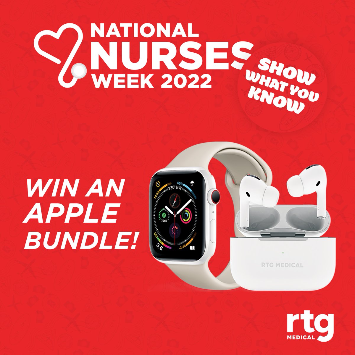 RTGmedical's tweet photo. We want to show our appreciation for our traveling nurses in honor of nurse's week with a giveaway. We will be giving away an Apple Watch and AirPods Pro bundle to one lucky nurse!
ENTER HERE: https://t.co/zDErXYagje
#TeamRTG #HealthcareWorkers #TravelNursing #RN #NursesWeek https://t.co/Ocqqc28UZ2