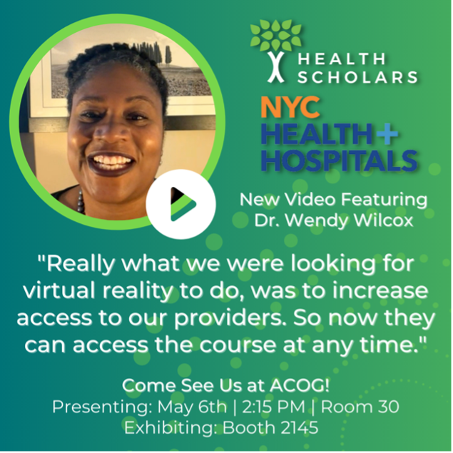 HealthScholars1's tweet photo. In collaboration with @NYCHealthSystem, Health Scholars developed a first Voice driven #Obstetric Hemorrhage VR application of its kind. Our #ACOG2022 presentation partner, Dr. Wendy Wilcox, gives some background on what we’ll be talking about on Friday. https://t.co/JQCuak9ob1 https://t.co/8zrsjy1ad1