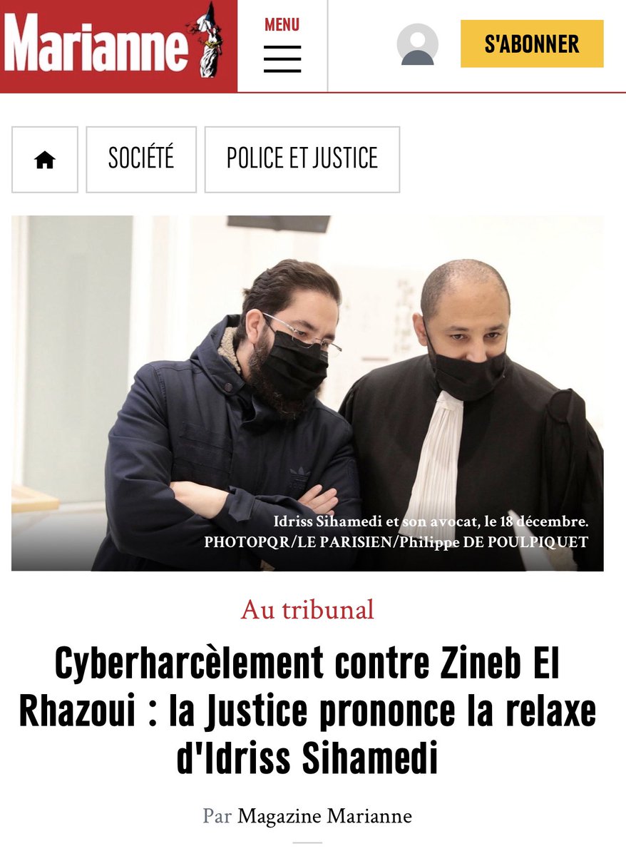 Permettez moi de rappeler quelque chose d’important.

J’ai été relaxé dans un procès engagé par #ZinebElRhazoui pour avoir démontré qu’elle mentait sur sa vie et que son mari était en réalité un banquier chez Rothschild dans la finance islamique a Dubai

Il n’y a pas plus clair.