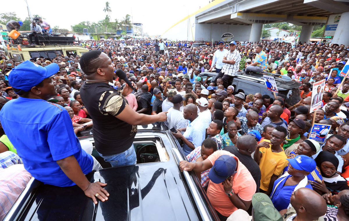 skmusyoka's tweet photo. What an incredibly amazing welcome for the Buffalo gang in Changamwe. Indeed #HakikaTutaweza. The dynamic duo of #SonkoMbogo will bring a revolutionary change to County 001. https://t.co/tnwlctAJTT