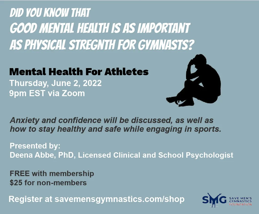 Save_Men_Gym's tweet photo. Learn why Good Mental Health is important for every gymnast. Register at: https://t.co/6elJkgkwsp...
#gymnast #gymnastics #mentalhealth #gymnasticsmom #mensgymnastics #usagymnastics #gymact #ncaagym #collegegymnastics #gymnasticscoach #competitivegymnastics #savemensgymnastics https://t.co/uMBFcAxBNj