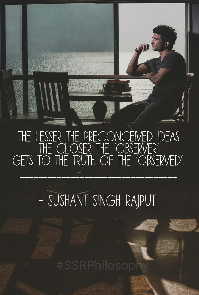 Letters2Sushant's tweet photo. The truth of the observed cannot be biased but the observer can be. What a thought provoking musing by #SushantSinghRajput

SSRians Musing With Sushant

PC: @sushantquotes https://t.co/CBm7fhU4MN