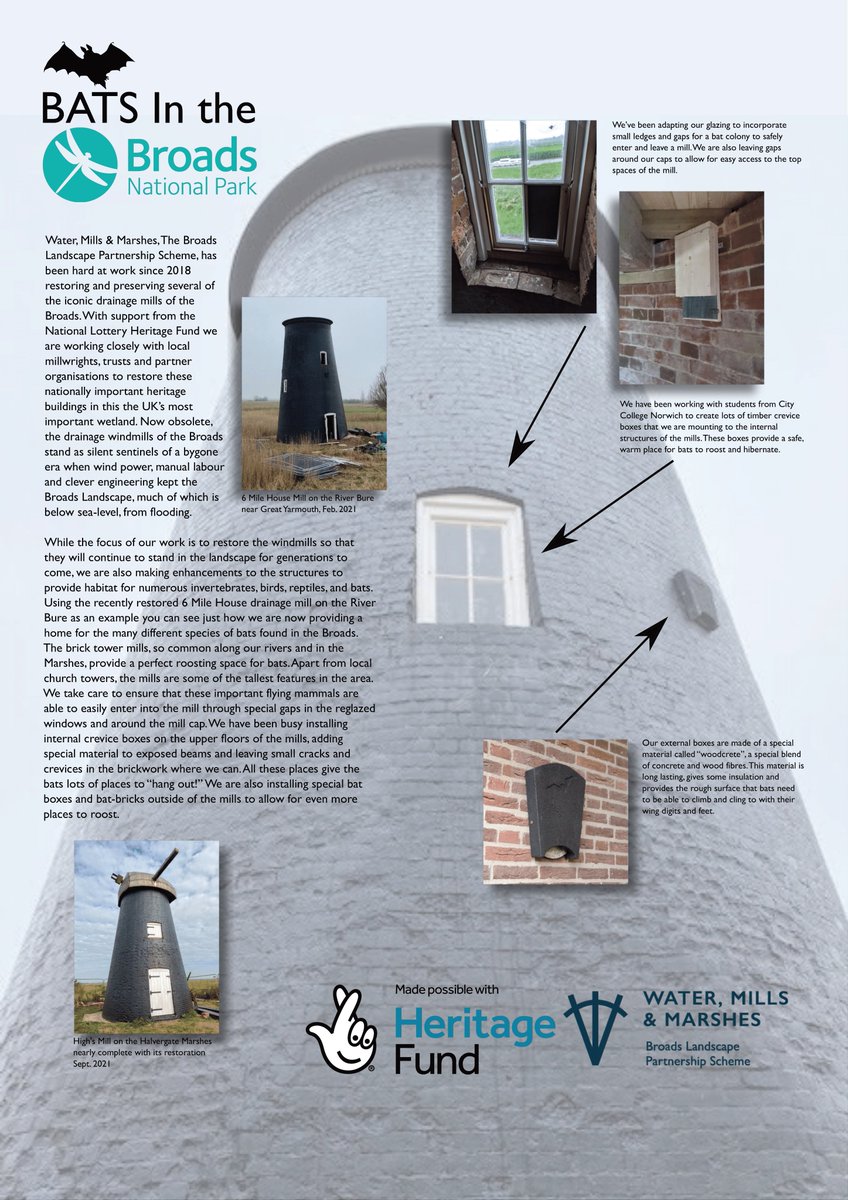 Two of our restored mills have had new bat boxes installed on to them giving the ageing drainage mills a brand new purpose, a home for bats! 

Very fitting for this year's #NationalMillsWeekend theme of #Newlifeforoldmills

All thanks to @HeritageFundUK 
@ukmills @NfkWindmills