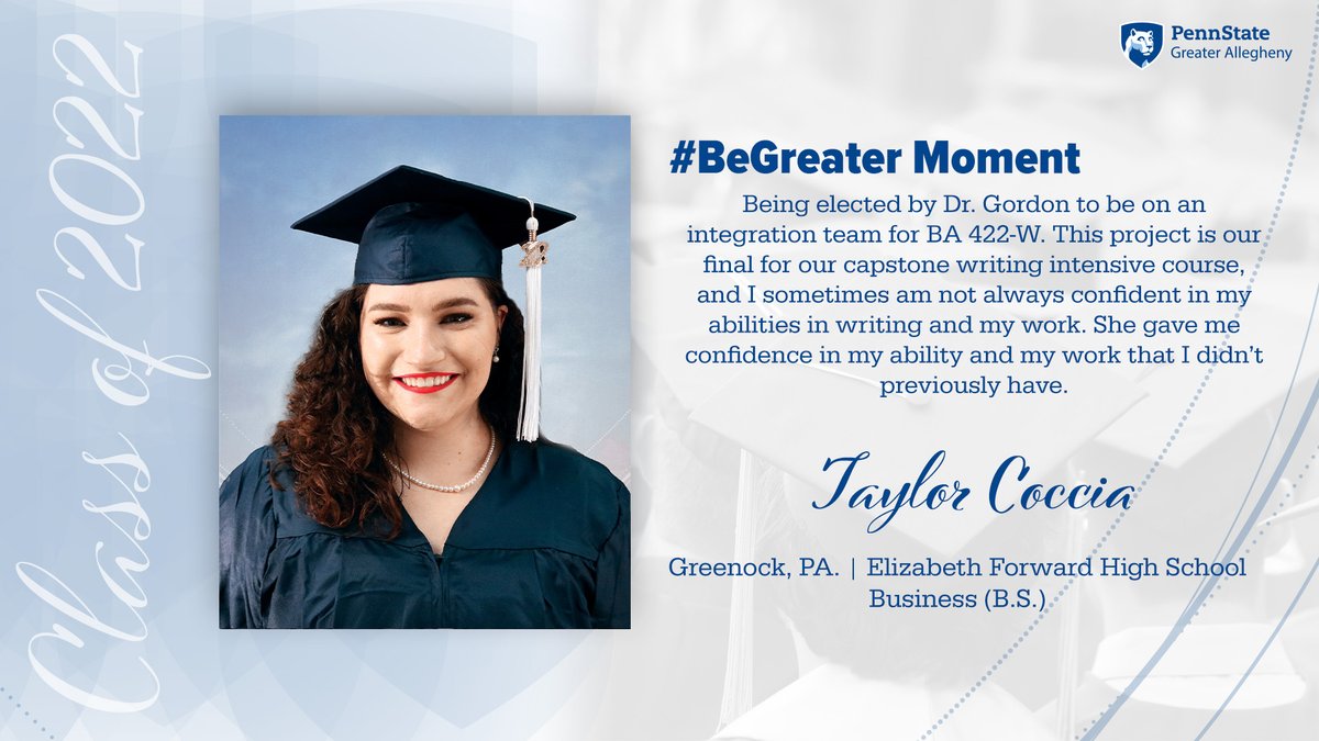 pennstatega's tweet photo. Our Commencement Ceremony goes LIVE in 1 Day! Before they walk across their stage, our graduates share their #BeGeater Moments! #WeAre #PennState #PSUGrad https://t.co/lZ6DtnfbHA
