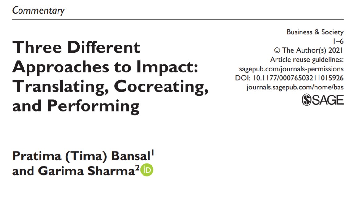 BASeditors's tweet photo. #Impact journey of management scholarship moved from translating for managers to co-creating with them to performing with them. Read more in #BASeditorscommentary by @TimaBansal and @garimasharma11. Open Access here: https://t.co/oMw14xnmtC https://t.co/YRkaHDn3j6