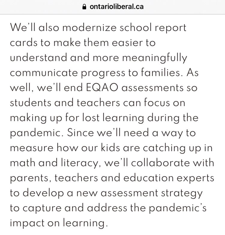CarolCampbell4's tweet photo. Pleased to see both @OntLiberal (left photo) & @OntarioNDP (right photo) platform commitments to end current EQAO & develop new, appropriate assessment system for #OntEd. #OntEdAssessment review in 2017-18 identified clear need for changes, even more urgent in COVID times #OnPoli https://t.co/o3oMoU5zVA