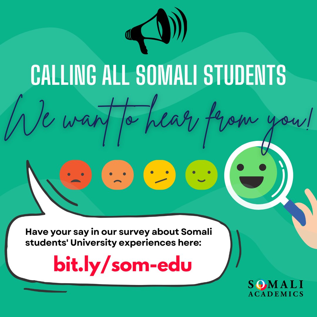 Salaam! We've been working on a study targeted at UK Somali university students.

This will allow us to gather valuable data of interest to our community &amp; better inform our interventions.

The survey takes 5mins to complete.

Share with friends &amp; family!

bit.ly/som-edu