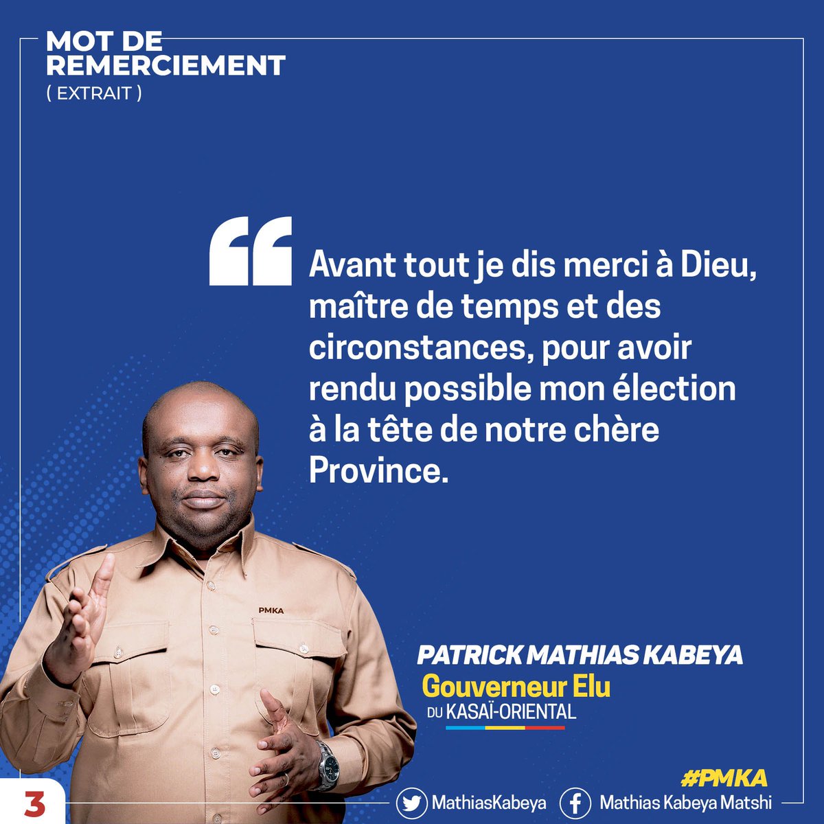 MathiasKabeya's tweet photo. Thread 3/8
#MotDuGouvElu
Avant tout je dis merci à Dieu,
maître de temps et des circonstances, pour avoir rendu possible mon élection
à la tête de notre chère Province. #PMKA https://t.co/6o4tzDxALR