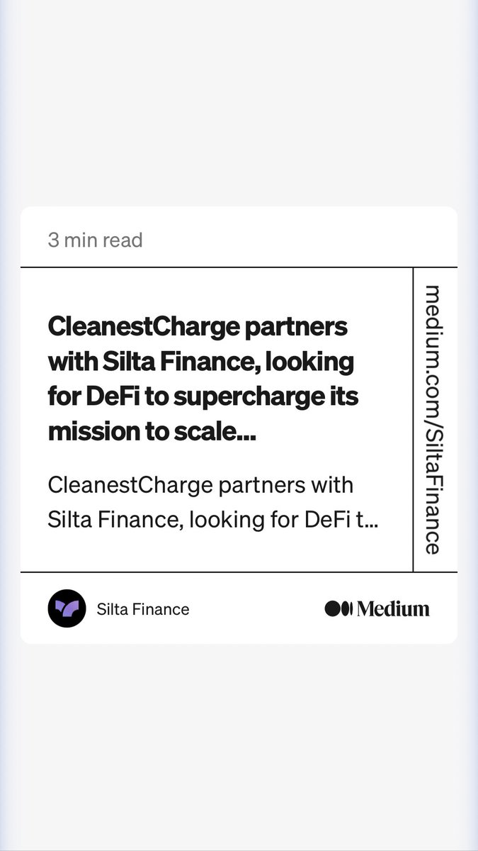 CleanestCharge's tweet photo. “CleanestCharge partners with Silta Finance, looking for DeFi to supercharge its mission to scale…” by Silta Finance
https://t.co/O60Z3hXyHI https://t.co/e7BmzfbDmI