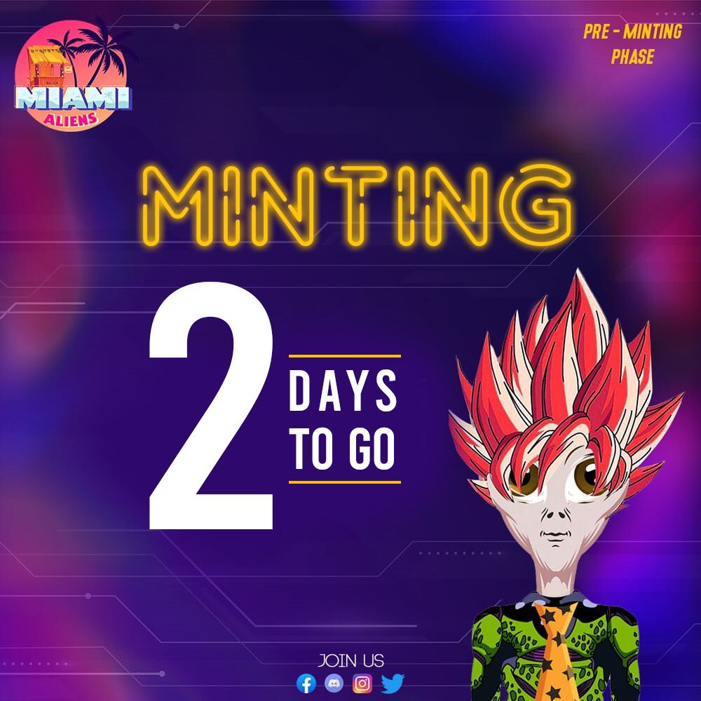miami_aliens's tweet photo. 🚨 Minting will be exclusively live in 2 days! Stay tuned 

Follow us on Twitter!

Join our Discord server to be a part of the Miami Aliens Community!
https://t.co/aAeoPfbitS

.
.
.
.
#nft #nftcommunity #giveaways #nftgiveaway #ethereum #binancesnft #forexnft #nftart #nftcom https://t.co/B94ErCbtjz