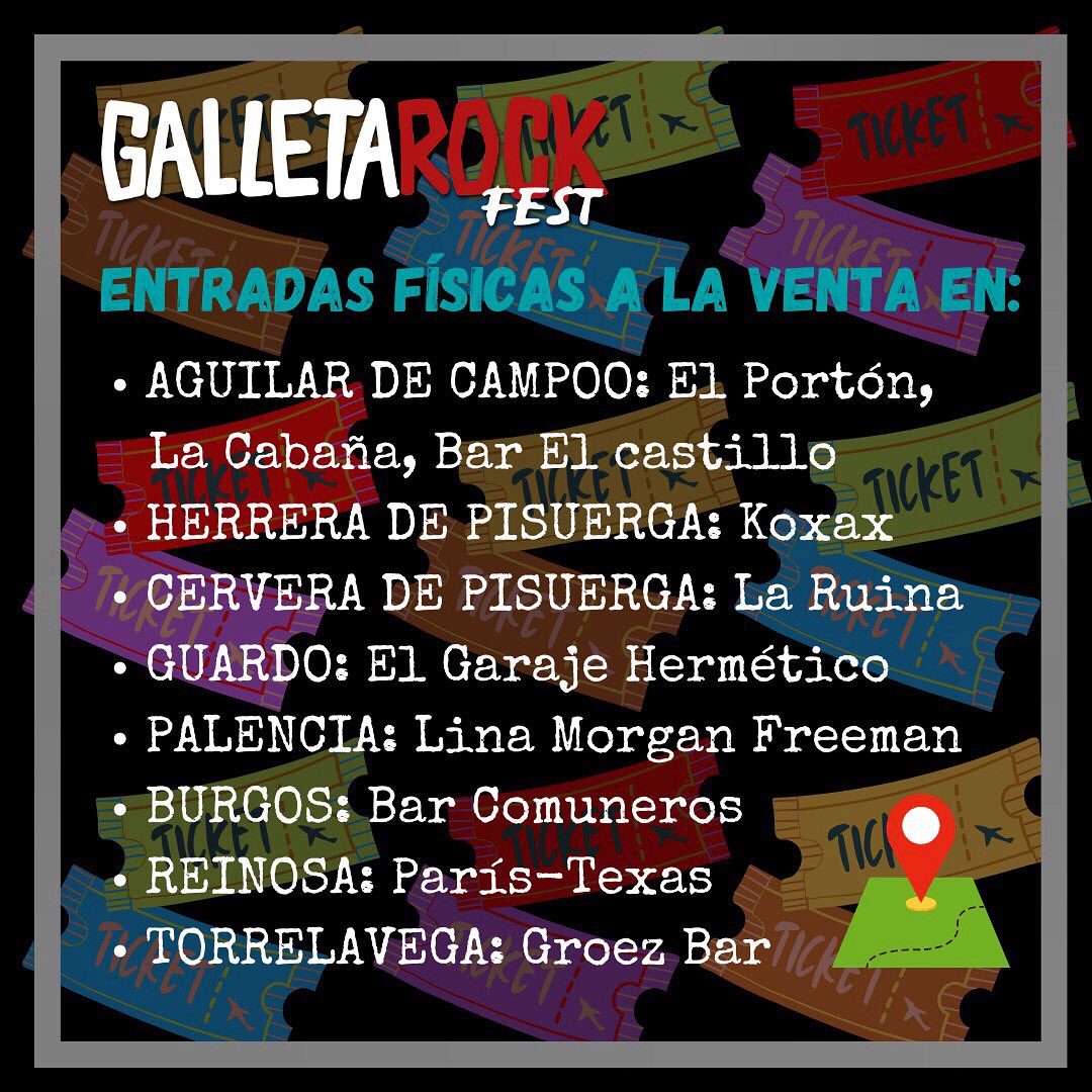 GalletaRockFest's tweet photo. Además de estar a la venta las entradas 🎟ONLINE en 📲 https://t.co/4uKrfu2Wsp ponemos a la venta las entradas físicas en los siguientes lugares (📍ver imagen)

GRACIAS a todos estos establecimientos por colaborar y acercar las entradas del #GalletaRockFest22 “a pie de calle”😎 https://t.co/75vi1Z8pf9