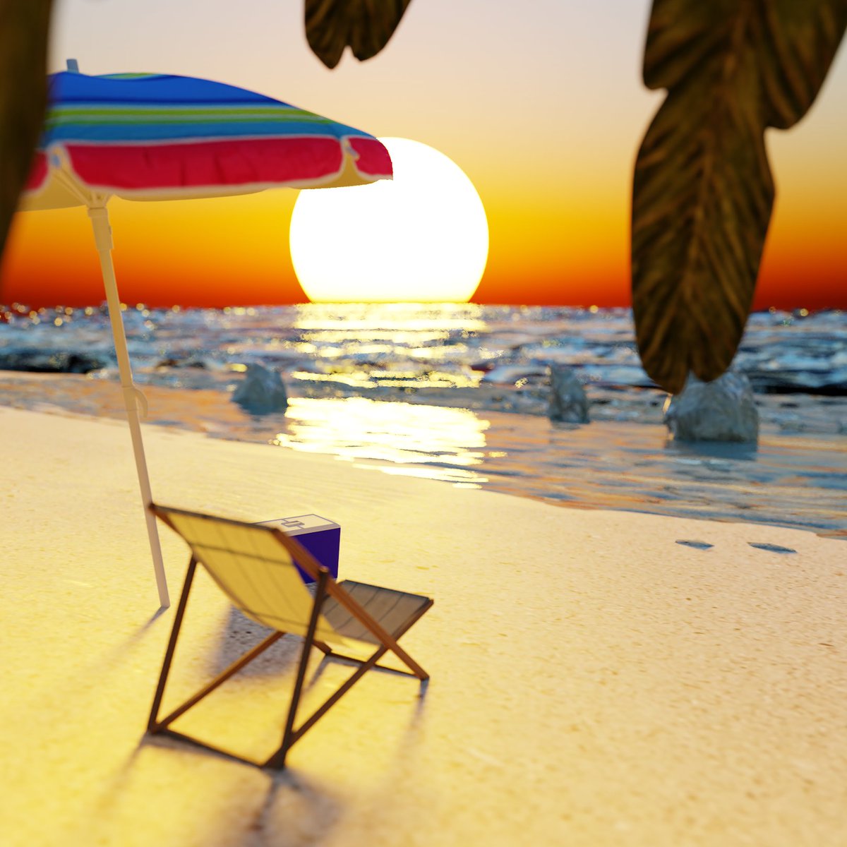 JoeWattss's tweet photo. It's Friday and I'm in Aruba! Taking a little break from the sun and opened up #Blender3d on my macbook to create this little scene.  #FridayRender #b3d #beach https://t.co/px6GJ4ZHu9