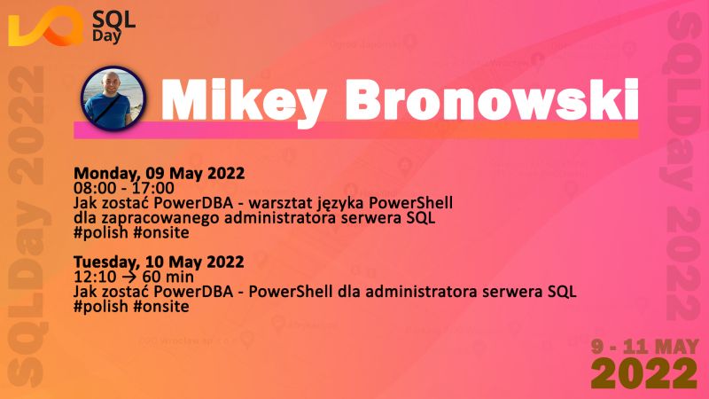 MikeyBronowski's tweet photo. Koniec tygodnia już blisko, a po weekendzie będę miał przyjemność opowiedzenia o narzędziach #PowerShell, które ułatwiają życie administratora serwera SQL na @sqlday we Wrocławiu!
Do zobaczenia @DataCommunityPL!

#sqldba #sqlserver #sqlday2022 #sqlday #sqlfamily #mvpbuzz https://t.co/zykbrjxqml