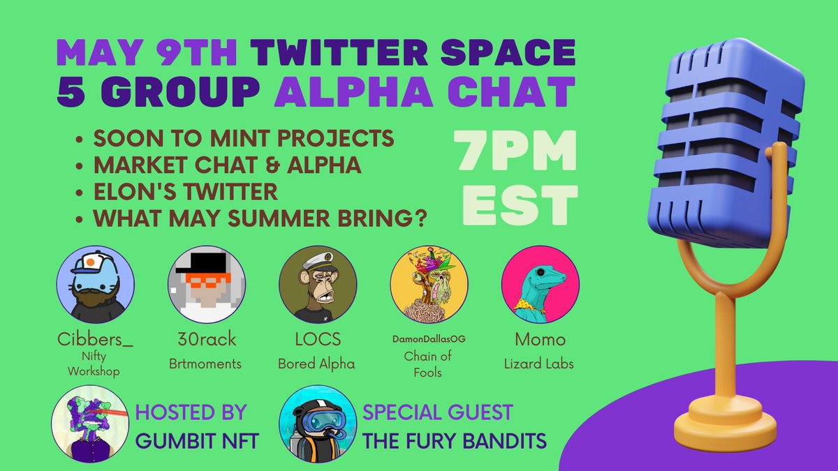 GumbitNFT's tweet photo. 🎙️don't miss this #megaspace | 5/9 | 7pm EST🎙️
https://t.co/Mzgb6wuLLw https://t.co/o7yhg46tAt