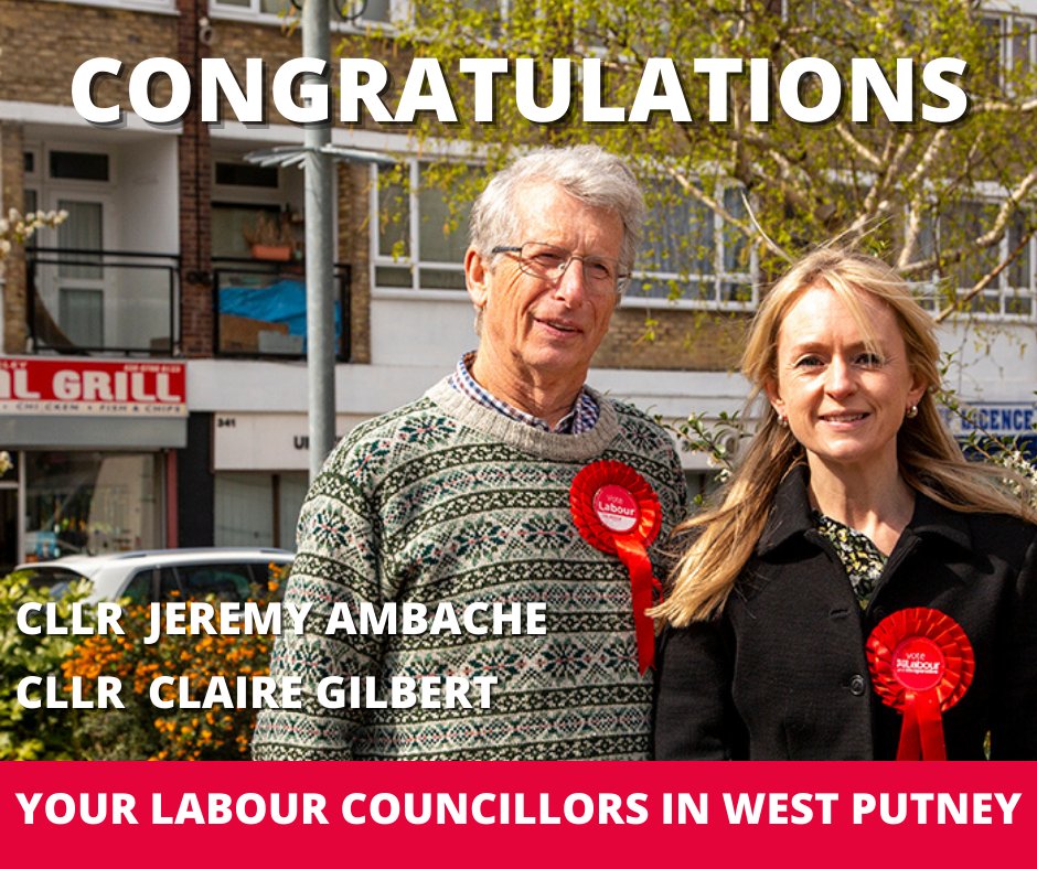 WestPutneyLab's tweet image. 🌹𝗪𝗵𝗮𝘁 𝗮 𝗥𝗲𝘀𝘂𝗹𝘁!🌹

Congratulations to Jeremy Ambache &amp;amp; Claire Gilbert for being elected to represent West Putney.

#localelections2022 #westputney #Putney