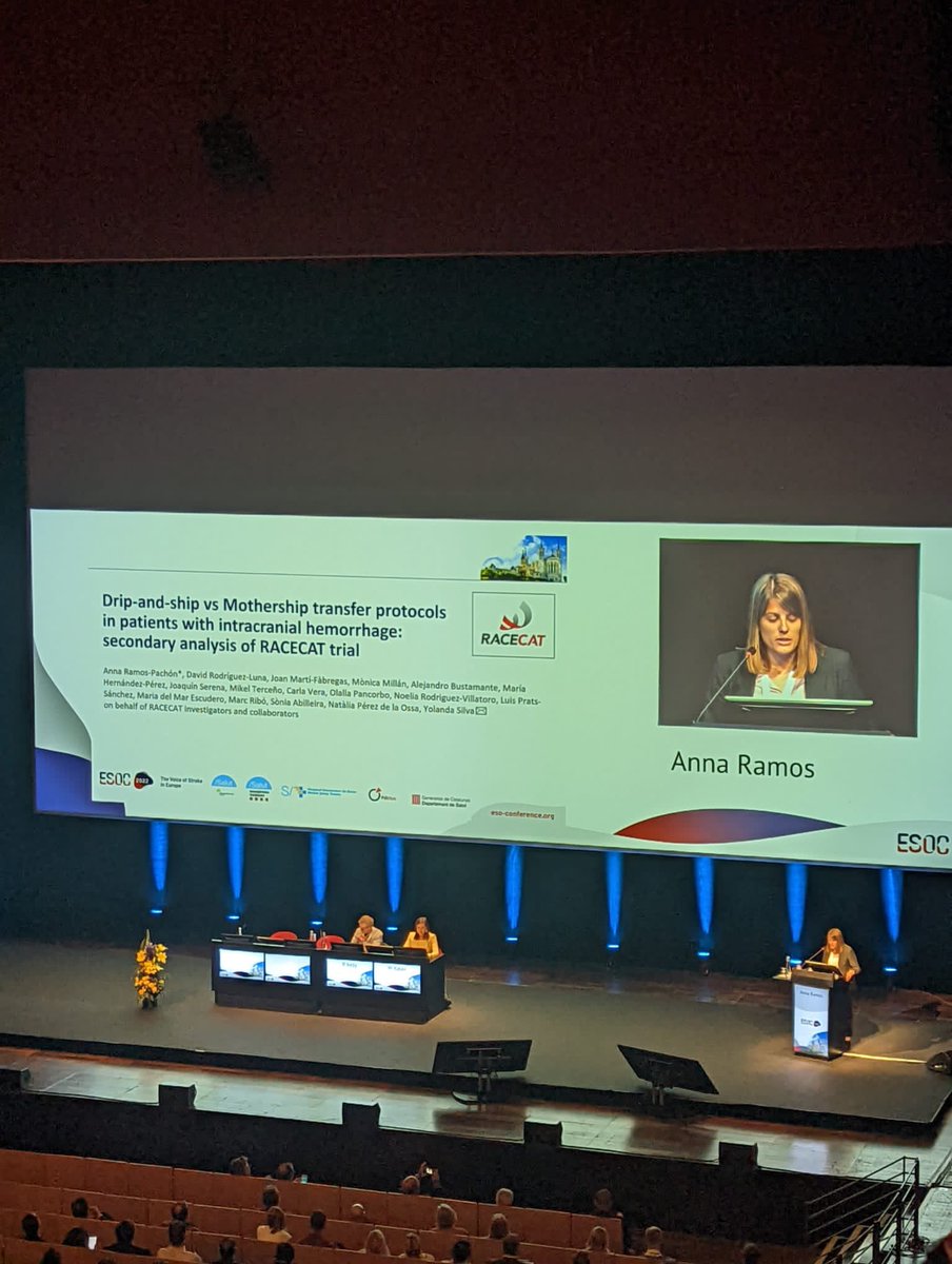It’s been an honour to present #RACECAT - ICrH secondary analysis on a plenary session of #ESOC2022 ✨ What a moment 🤯
Great teamwork of RACECAT investigators and Catalan Stroke Network! 
Thanks @natperezossa @NeuroHGTiP @ysilva87732184 @marcriboj @SAbilleira @ESOstroke 🙌🏼