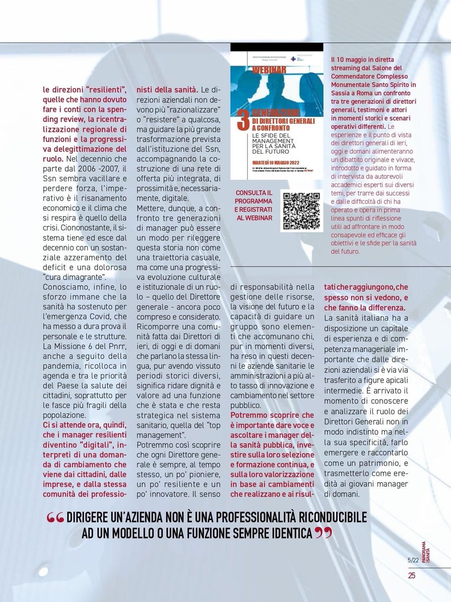 ASLRoma1's tweet photo. 📌verso il #webinar del 10.05 "3 Generazioni di DG a confronto. Le sfide del management per la sanità del futuro", una riflessione sul tema del #management per Panorama della Sanità del nostro Direttore Generale #AngeloTanese.
Qui il link per l’evento https://t.co/hnK0WRG9Bb https://t.co/ajhSRIjLrX