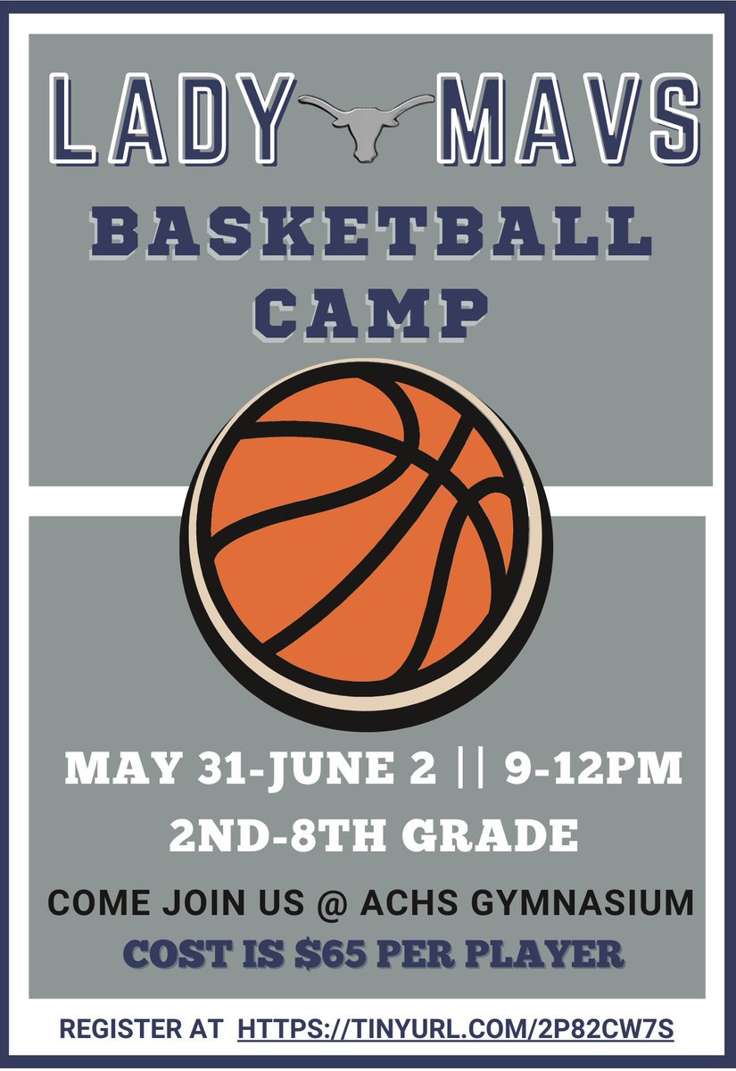 ACLadyMavsBball's tweet photo. Exciting news!! Lady Mavs Basketball Camp is BACK!!🏀🏀
All 2nd-8th graders welcome to join us May 31st-June 1st at AC from 9am- 12pm to learn more about basketball and have a lot of fun!! We look forward to seeing you there! Follow this link to register: https://t.co/utLdixvHWV https://t.co/kJBf3SJ72I