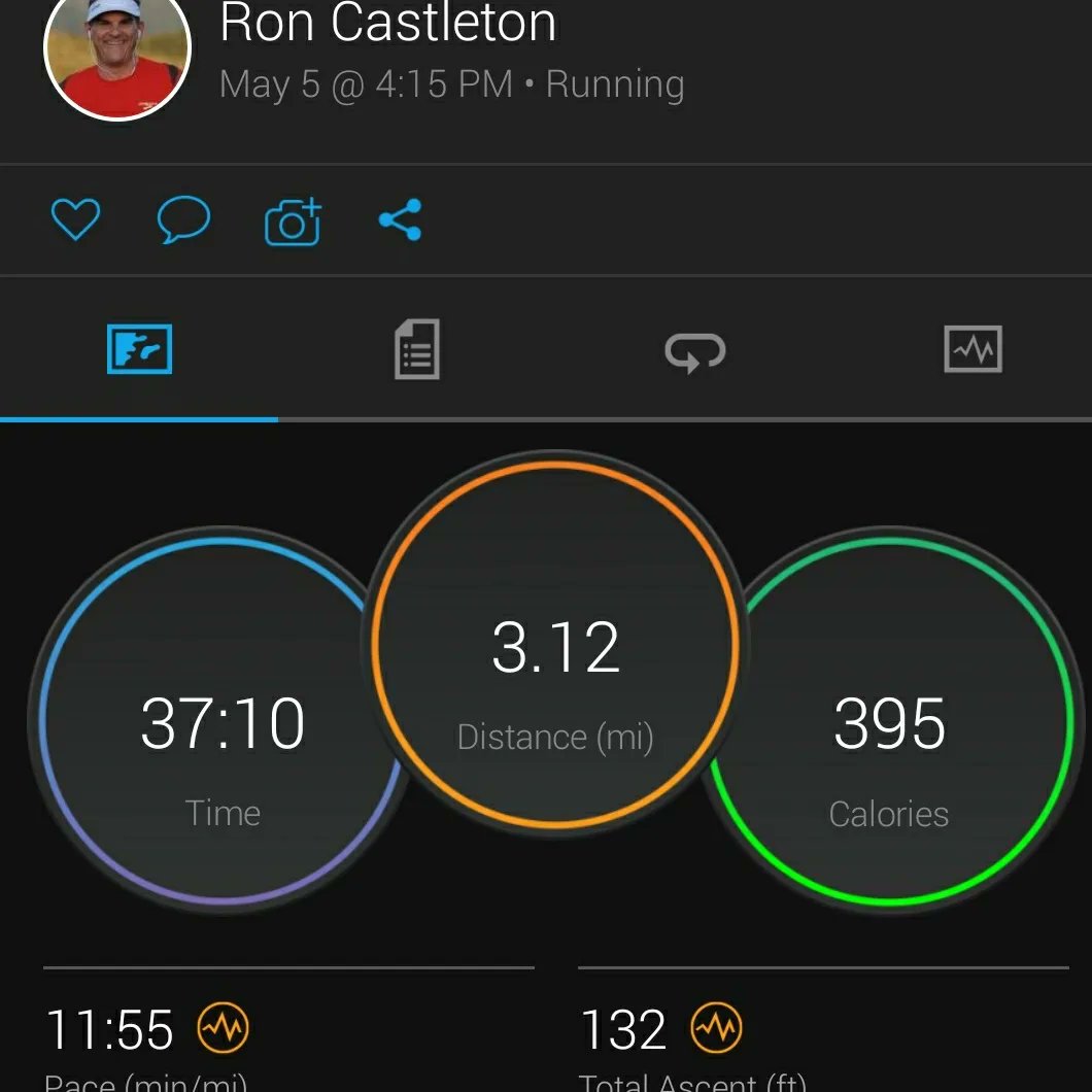 Run_Ron_Run's tweet image. I tore my hamstring in February and have been healing ever since. Thought I'd get out and run a virtual 5K to celebrate Cinco De Mayo, so here it is! #58