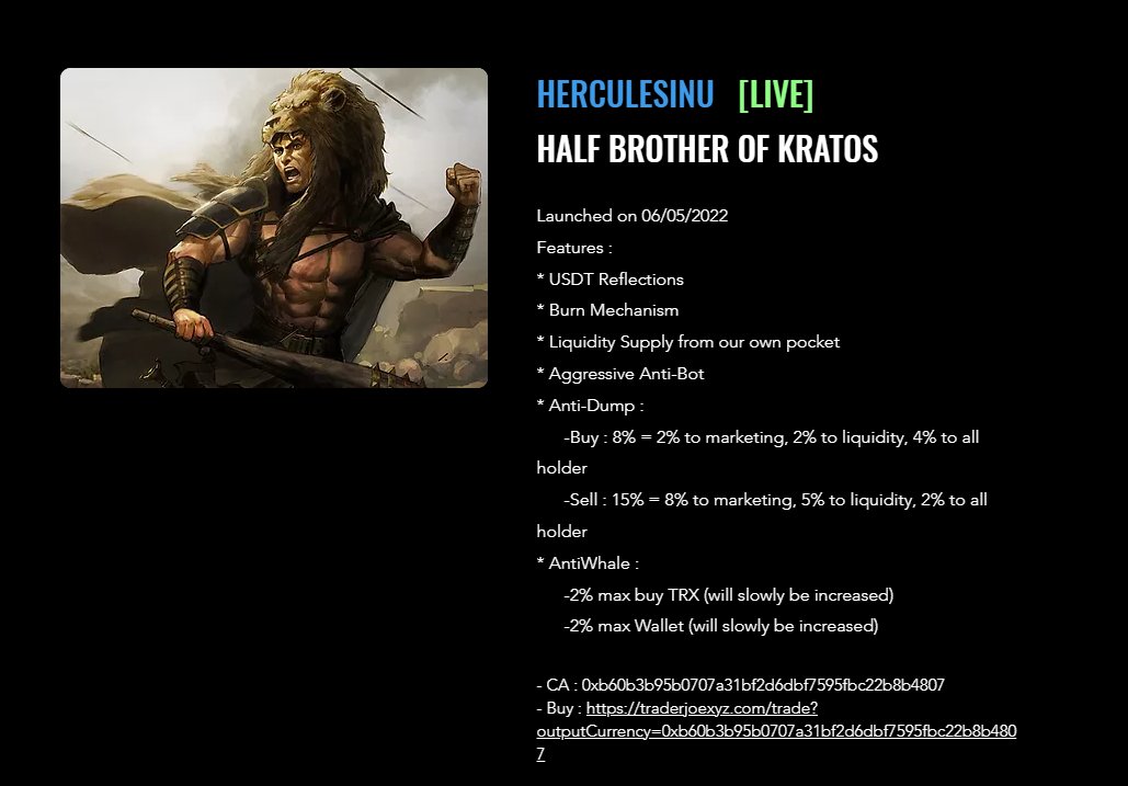 KratosInu's tweet photo. Our #Launchpad Website is now Updated with our new Project $HERCULES. #AVAX
https://t.co/qB7iQ8L9Da
Chart : https://t.co/0sxPSwiDud https://t.co/bBbWcFxyrd