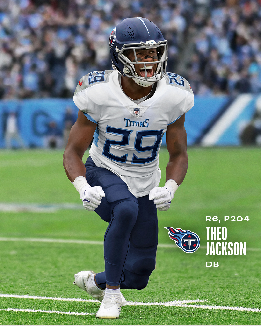 Theo Jackson celebrates being in a Titans uniform.