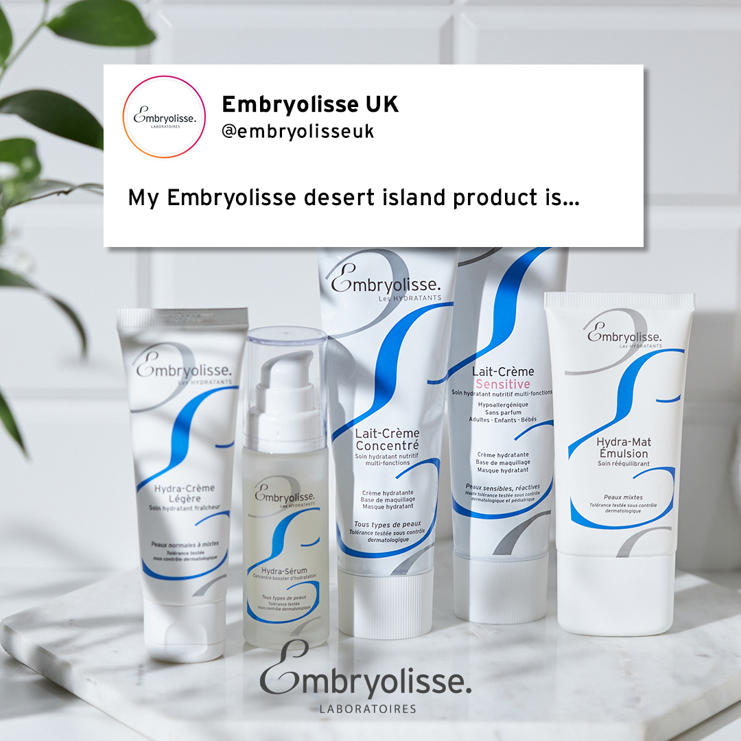 Meet us in the comments and 3 people will #WIN their fave.​

💙 Follow @embryolisseuk 
💙 Like and share this post​
💙 Tag your beauty BFF​
💙 Leave your desert island product in the comments

UK entrants only. Ends 31.05.2022