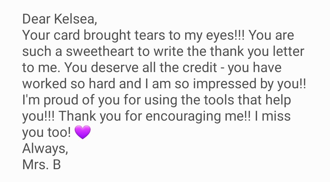 Kelsea always tells us how thankful she is for Mrs. B, but the other day I received these in a text thanking Kelsea. I had no part in this! ❤❤ Thank you <a href="/MegBeards104/">Meg</a> for the impact and @MrsTomassetti for making sure she got this! You both are amazing! ❤