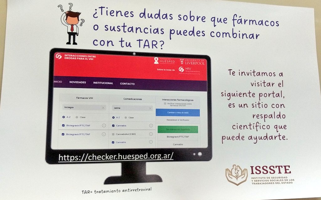 nofear__nomore's tweet photo. Si tienes dudas de que f��rmacos o sustancias puedes combinar con tu TAR, checa este sitio: https://t.co/gVFMj3uELK #issste #clinicaSanFernandoIssste #Vihve https://t.co/mBdVStaPya