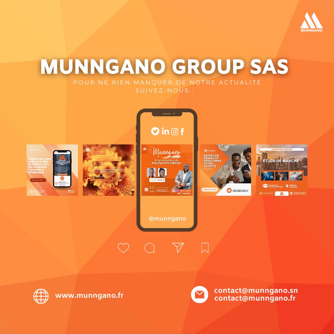 👩🏽‍💻 Nous sommes Munngano,  plate-forme de mise en relation d'affaires entre les entreprises. Si vous êtes basé en France ou au Sénégal en particulier, Contactez-nous via notre site internet munngano.fr ou munngano.sn pour faire partie de notre réseau