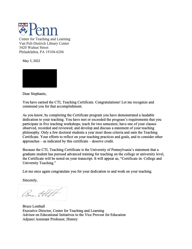 stefania101's tweet photo. I'm so happy I decided to complete this in the first year of my PhD! Thank you, @Penn Center for Teaching and Learning!
#teaching #firstgen
#academicchatter #academictwitter
#LatinxInHigherEd #LatinasInHigherEd
#education #highered https://t.co/usUNmmOo2b