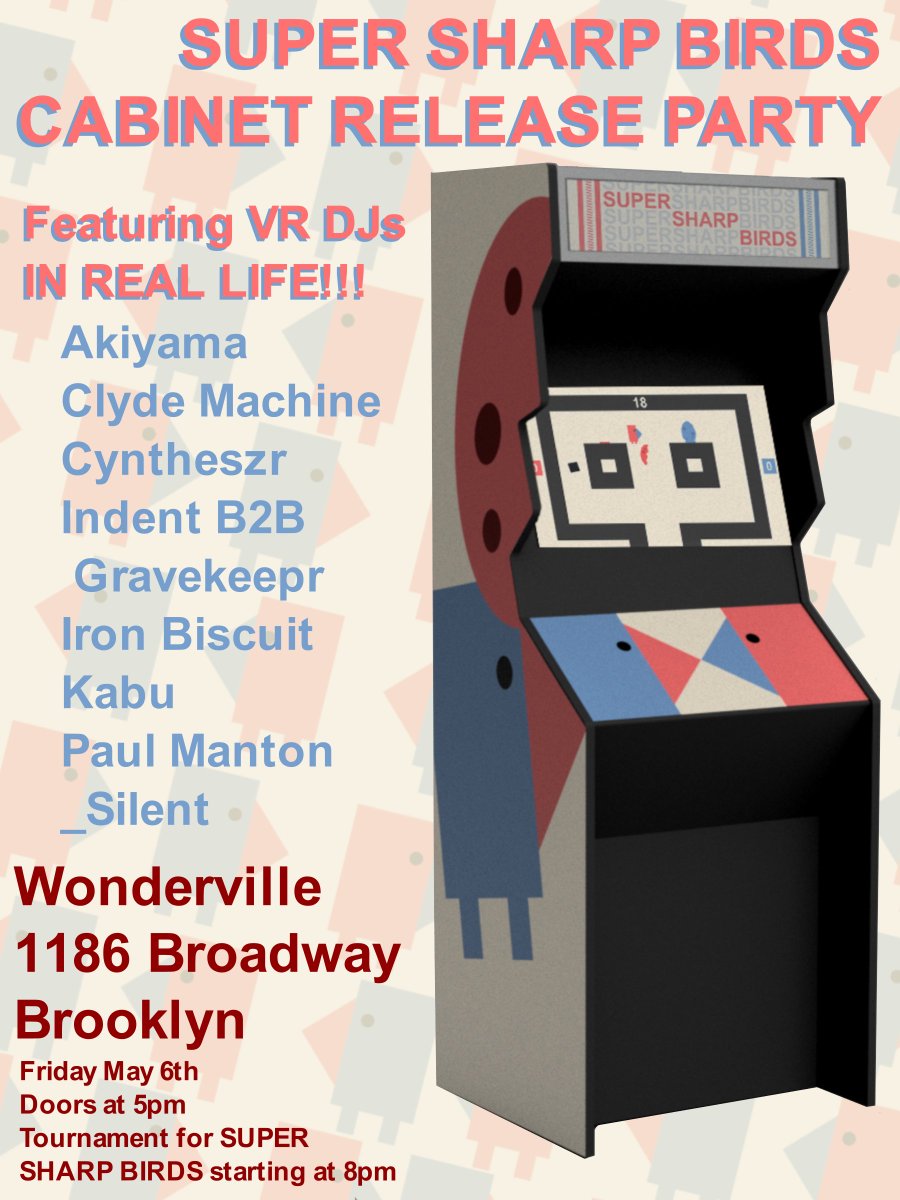 wondervillenyc's tweet photo. Super Sharp Birds release party tonight!! 🐦🐦🐦 Join us for the debut of our new arcade game: Super Sharp Birds by Neil Sveri! This game has been part of the @DBAArcade collection for years and we're excited to finally build a dedicated cabinet! https://t.co/rQGaZhYDyD