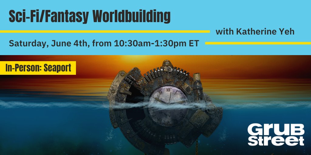 An in-person class to talk about all the fantastical worlds you're creating and how to make them lived-in, as in yes, I want to live there now please. <a href="/GrubWriters/">GrubStreet</a>